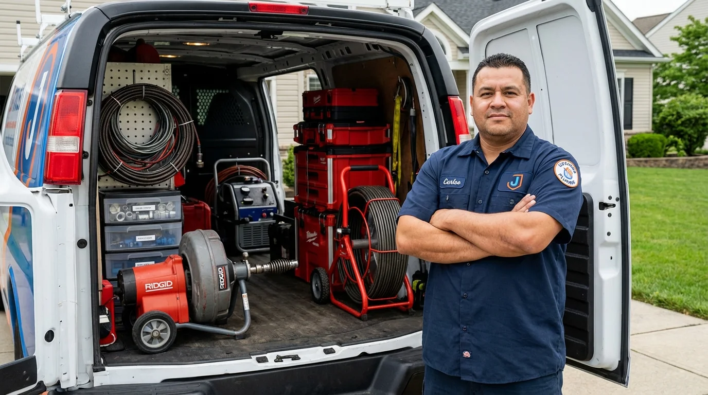 Professional drain cleaning equipment and Johns Plumbing LLC plumber in Edinboro