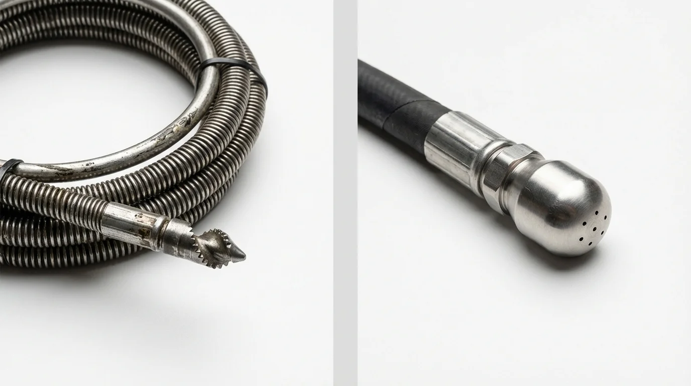 Drain snake cable and hydro jetting nozzle used for drain cleaning in Edinboro, PA