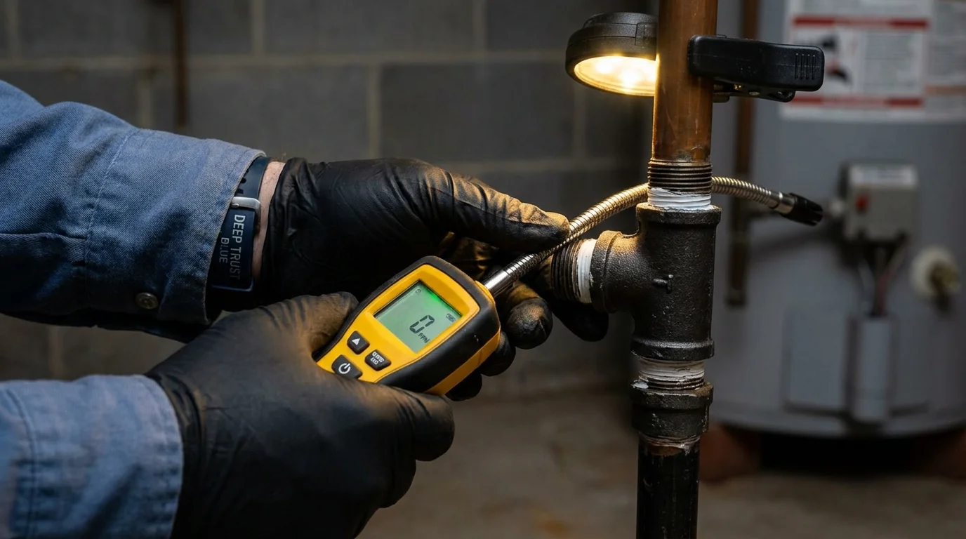 Gas leak detection with electronic sniffer by Johns Plumbing LLC in Edinboro