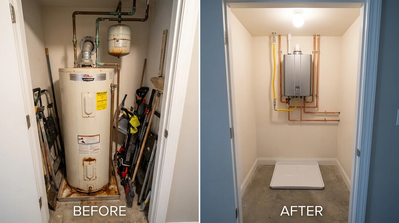 Tank water heater versus wall-mounted tankless unit comparison for Edinboro, PA homeowners