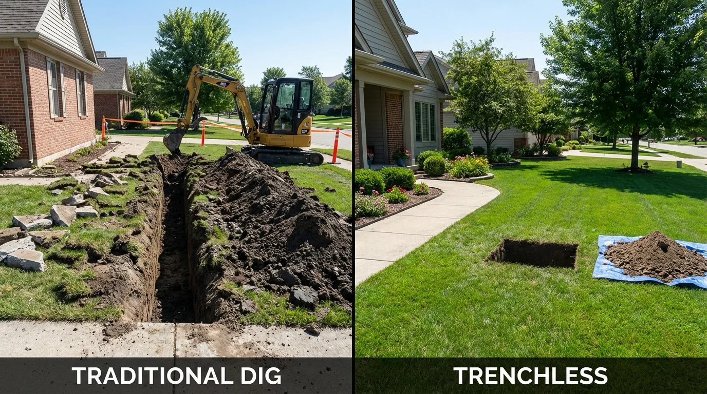 Trenchless sewer repair with minimal yard damage versus traditional excavation in Edinboro, PA